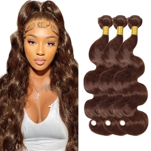 Zeslaerr Echthaar Perücke Bundles Human Hair Extensions Chocolate Brown Color 8A Grade Brazilian Virgin Menschliches Haar Body Wave Bundles No Weft Knotless For Women 32 32 32 Inch von Zeslaerr