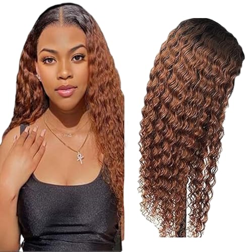 Zeslaerr Deep Wave Human Hair Wig 13X1 Hd Frontal Lace Wig Echthaar PerüCke 150% Density Unprocessed Brazilian Virgin Hair 1B/30 Black Root Ombre Brown No Tangle No Smell For Women 20 Inch von Zeslaerr