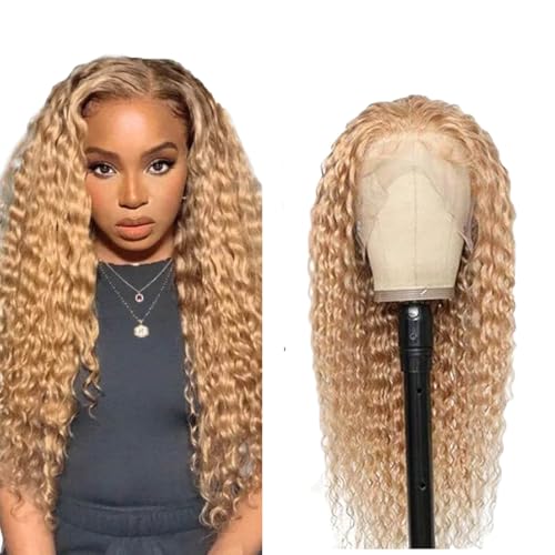 Zeslaerr Deep Wave Human Hair Wig 13X1 Hd Frontal Lace Wig Echthaar PerüCke 150% Density Unprocessed Brazilian Virgin Hair #27 Honey Brown No Tangle No Smell For Women 22 Inch von Zeslaerr