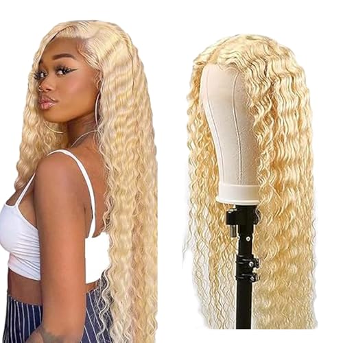 Zeslaerr Deep Wave Human Hair Wig 13X1 Hd Frontal Lace Wig Echthaar PerüCke 150% Density Unprocessed Brazilian Virgin Hair #613 Blonde No Tangle No Smell For Women 16 Inch von Zeslaerr