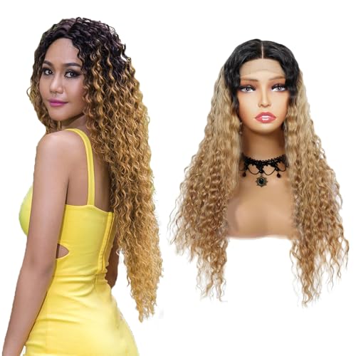 Zeslaerr Deep Wave Human Hair Wig 5x5 Hd Frontal Lace Wig Echthaar PerüCke 150% Density Unprocessed Brazilian Virgin Hair 1B/27 Black Root Ombre Brown No Tangle No Smell For Women 14 Inch von Zeslaerr
