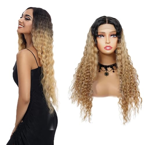 Zeslaerr Deep Wave Human Hair Wig 5x5 Hd Frontal Lace Wig Echthaar PerüCke 150% Density Unprocessed Brazilian Virgin Hair 1B/27 Black Root Ombre Brown No Tangle No Smell For Women 16 Inch von Zeslaerr