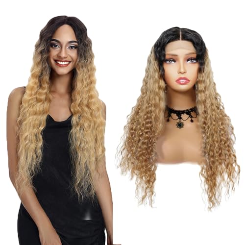 Zeslaerr Deep Wave Human Hair Wig 5x5 Hd Frontal Lace Wig Echthaar PerüCke 150% Density Unprocessed Brazilian Virgin Hair 1B/27 Black Root Ombre Brown No Tangle No Smell For Women 18 Inch von Zeslaerr