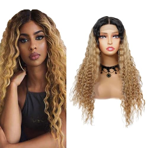 Zeslaerr Deep Wave Human Hair Wig 5x5 Hd Frontal Lace Wig Echthaar PerüCke 150% Density Unprocessed Brazilian Virgin Hair 1B/27 Black Root Ombre Brown No Tangle No Smell For Women 20 Inch von Zeslaerr