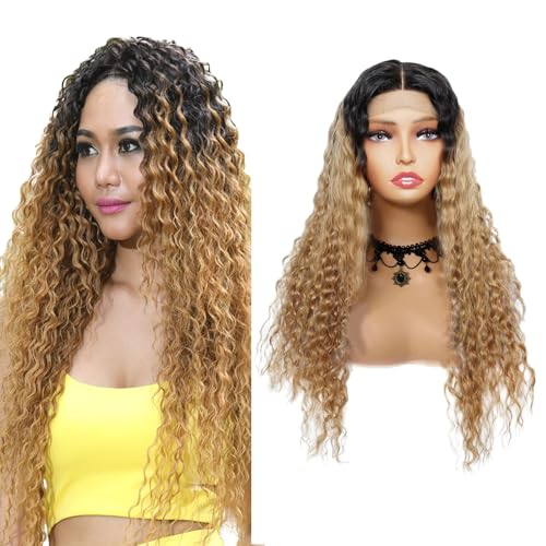 Zeslaerr Deep Wave Human Hair Wig 5x5 Hd Frontal Lace Wig Echthaar PerüCke 150% Density Unprocessed Brazilian Virgin Hair 1B/27 Black Root Ombre Brown No Tangle No Smell For Women 22 Inch von Zeslaerr