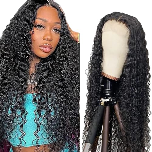 Zeslaerr Kinky Curly Wave Human Hair Wig 5x5 Hd Frontal Lace Wig Echthaar PerüCke 150% Density Unprocessed Brazilian Virgin Hair #1B Natural Black No Tangle No Smell For Women 30 Inch von Zeslaerr