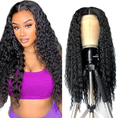 Zeslaerr Kinky Curly Wave Human Hair Wig 5x5 Hd Frontal Lace Wig Echthaar PerüCke 150% Density Unprocessed Brazilian Virgin Hair #1B Natural Black No Tangle No Smell For Women 34 Inch von Zeslaerr