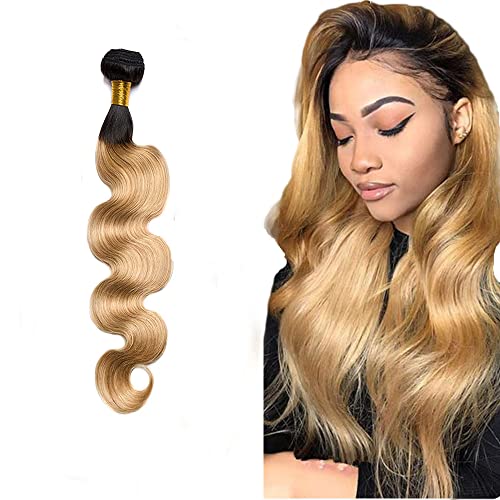 Zeslaerr Echthaar Perücke Bundles Human Hair Extensions 1B/27 Ombre Brown Color 8A Grade Unprocessed Brazilian Virgin Menschliches Haar Body Wave Bundles No Weft Knotless For Women 12 Zoll von Zeslaerr