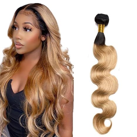 Zeslaerr Echthaar Perücke Bundles Human Hair Extensions 1B/27 Ombre Brown Color 8A Grade Unprocessed Brazilian Virgin Menschliches Haar Body Wave Bundles No Weft Knotless For Women 20 Inch von Zeslaerr