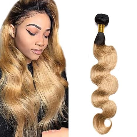 Zeslaerr Echthaar Perücke Bundles Human Hair Extensions 1B/27 Ombre Brown Color 8A Grade Unprocessed Brazilian Virgin Menschliches Haar Body Wave Bundles No Weft Knotless For Women 28 Inch von Zeslaerr