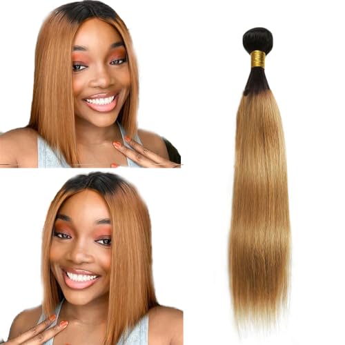 Zeslaerr Echthaar Perücke Bundles Human Hair Extensions 1B/27 Ombre Brown Color 8A Grade Unprocessed Brazilian Virgin Menschliches Haar Straight Bundles No Weft Knotless For Women 10 Inch von Zeslaerr