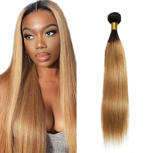 Zeslaerr Echthaar Perücke Bundles Human Hair Extensions 1B/27 Ombre Brown Color 8A Grade Unprocessed Brazilian Virgin Menschliches Haar Straight Bundles No Weft Knotless For Women 28 Inch von Zeslaerr