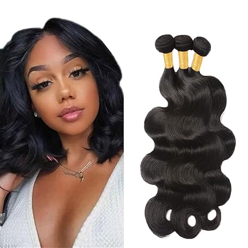 Zeslaerr Echthaar Perücke Bundles Human Hair Extensions 1B Natural Black Color 8A Grade Brazilian Virgin Menschliches Haar Body Wave Bundles No Weft Knotless For Women 10 10 10 Zoll von Zeslaerr
