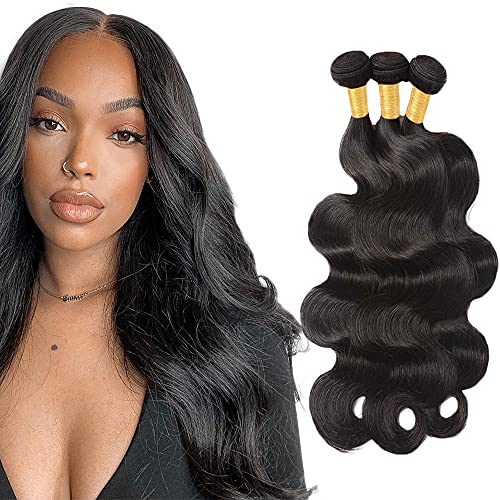 Zeslaerr Echthaar Perücke Bundles Human Hair Extensions 1B Natural Black Color 8A Grade Brazilian Virgin Menschliches Haar Body Wave Bundles No Weft Knotless For Women 16 16 16 Inch von Zeslaerr
