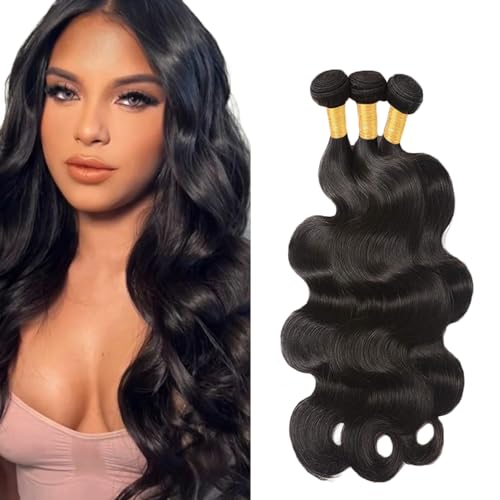 Zeslaerr Echthaar Perücke Bundles Human Hair Extensions 1B Natural Black Color 8A Grade Brazilian Virgin Menschliches Haar Body Wave Bundles No Weft Knotless For Women 26 26 26 Inch von Zeslaerr
