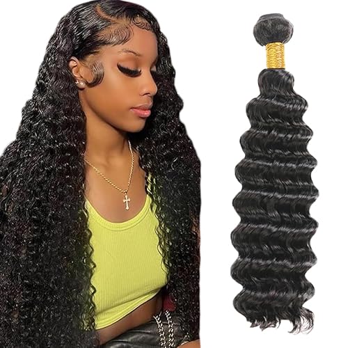 Zeslaerr Echthaar Perücke Bundles Human Hair Extensions 1B Natural Black Color 8A Grade Brazilian Virgin Menschliches Haar Deep Wave Bundles No Weft Knotless For Women 30 Inch von Zeslaerr