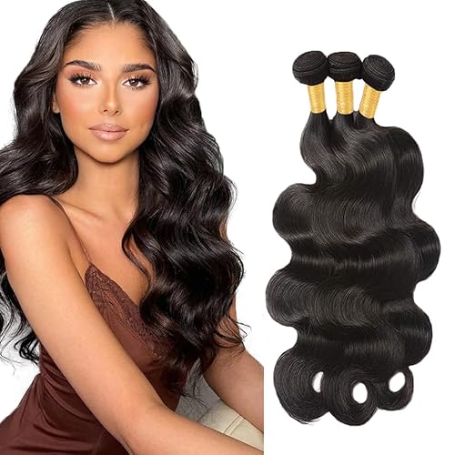 Zeslaerr Echthaar Perücke Bundles Human Hair Extensions 1B Natural Black Color 8A Grade Unprocessed Brazilian Virgin Menschliches Haar Body Wave Bundles No Weft Knotless For Women 16 18 20 Zoll von Zeslaerr