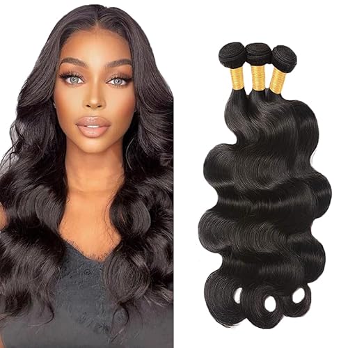 Zeslaerr Echthaar Perücke Bundles Human Hair Extensions 1B Natural Black Color 8A Grade Unprocessed Brazilian Virgin Menschliches Haar Body Wave Bundles No Weft Knotless For Women 18 20 22 Inch von Zeslaerr