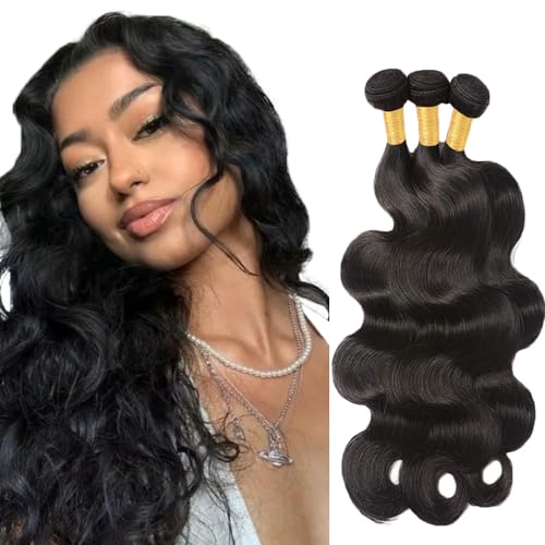 Zeslaerr Echthaar Perücke Bundles Human Hair Extensions 1B Natural Black Color 8A Grade Unprocessed Brazilian Virgin Menschliches Haar Body Wave Bundles No Weft Knotless For Women 22 24 26 Inch von Zeslaerr