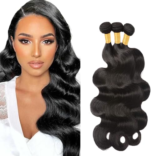 Zeslaerr Echthaar Perücke Bundles Human Hair Extensions 1B Natural Black Color 8A Grade Unprocessed Brazilian Virgin Menschliches Haar Body Wave Bundles No Weft Knotless For Women 24 26 28 Zoll von Zeslaerr