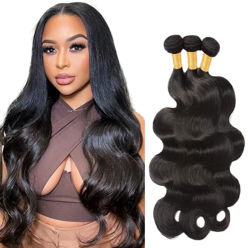 Zeslaerr Echthaar Perücke Bundles Human Hair Extensions 1B Natural Black Color 8A Grade Unprocessed Brazilian Virgin Menschliches Haar Body Wave Bundles No Weft Knotless For Women 28 30 32 Zoll von Zeslaerr