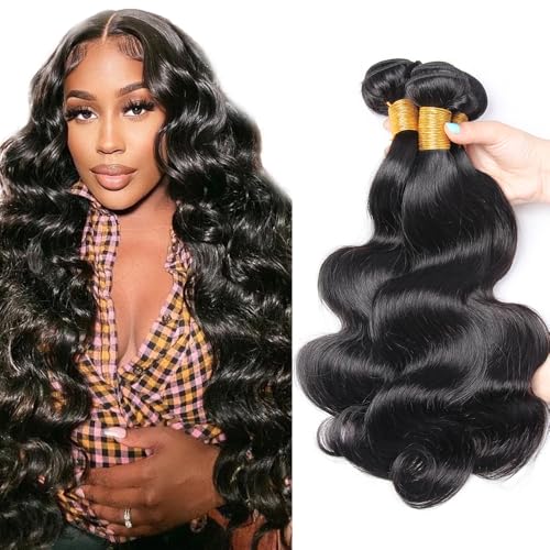 Zeslaerr Echthaar Perücke Bundles Human Hair Extensions 1B Natural Black Color 8A Grade Unprocessed Brazilian Virgin Menschliches Haar Body Wave Bundles No Weft Knotless For Women 30 32 34 Inch von Zeslaerr