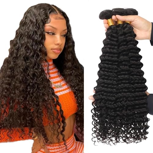 Zeslaerr Echthaar Perücke Bundles Human Hair Extensions 1B Natural Black Color 8A Grade Unprocessed Brazilian Virgin Menschliches Haar Deep Wave Bundles No Weft Knotless For Women 18 20 22 Inch Zeslaerr Echthaar Perücke Bundles Human Hair Extensions 1B Natural Black Color 8A Grade Unprocessed Brazilian Virgin Menschliches Haar Deep Wave Bundles No Weft Knotless For Women 18 20 22 Inch von Zeslaerr