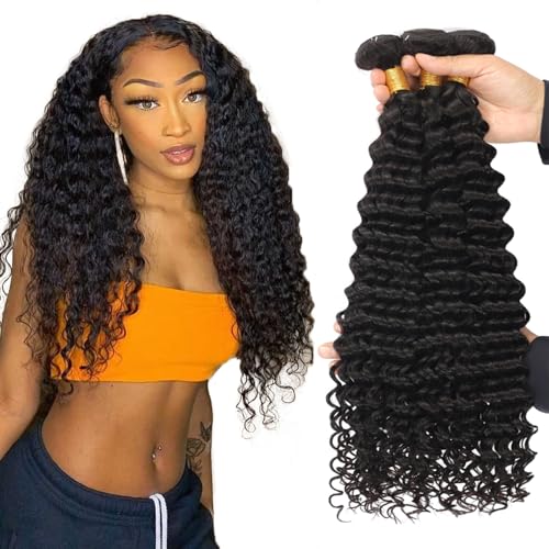 Zeslaerr Echthaar Perücke Bundles Human Hair Extensions 1B Natural Black Color 8A Grade Unprocessed Brazilian Virgin Menschliches Haar Deep Wave Bundles No Weft Knotless For Women 20 22 24 Zoll Zeslaerr Echthaar Perücke Bundles Human Hair Extensions 1B Natural Black Color 8A Grade Unprocessed Brazilian Virgin Menschliches Haar Deep Wave Bundles No Weft Knotless For Women 20 22 24 Zoll von Zeslaerr