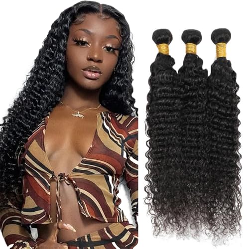 Zeslaerr Echthaar Perücke Bundles Human Hair Extensions 1B Natural Black Color 8A Grade Unprocessed Brazilian Virgin Menschliches Haar Deep Wave Bundles No Weft Knotless For Women 26 28 30 Inch von Zeslaerr