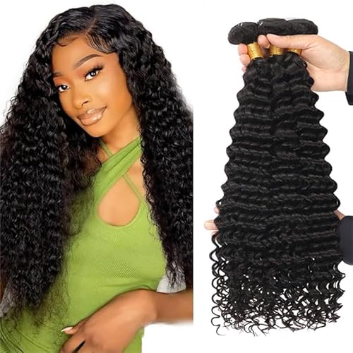 Zeslaerr Echthaar Perücke Bundles Human Hair Extensions 1B Natural Black Color 8A Grade Unprocessed Brazilian Virgin Menschliches Haar Deep Wave Bundles No Weft Knotless For Women 28 30 32 Zoll von Zeslaerr