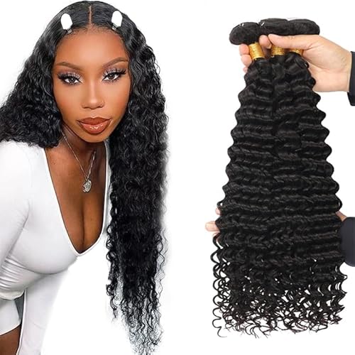 Zeslaerr Echthaar Perücke Bundles Human Hair Extensions 1B Natural Black Color 8A Grade Unprocessed Brazilian Virgin Menschliches Haar Deep Wave Bundles No Weft Knotless For Women 30 32 34 Inch Zeslaerr Echthaar Perücke Bundles Human Hair Extensions 1B Natural Black Color 8A Grade Unprocessed Brazilian Virgin Menschliches Haar Deep Wave Bundles No Weft Knotless For Women 30 32 34 Inch von Zeslaerr
