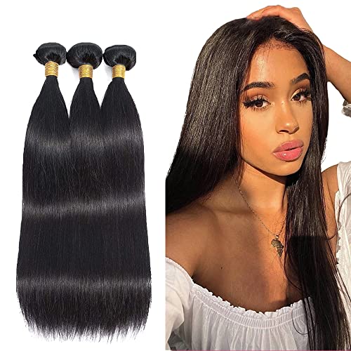 Zeslaerr Echthaar Perücke Bundles Human Hair Extensions 1B Natural Black Color 8A Grade Unprocessed Brazilian Virgin Menschliches Haar Straight Bundles No Weft Knotless For Women 14 16 18 Inch von Zeslaerr