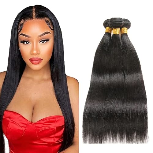 Zeslaerr Echthaar Perücke Bundles Human Hair Extensions 1B Natural Black Color 8A Grade Unprocessed Brazilian Virgin Menschliches Haar Straight Bundles No Weft Knotless For Women 16 18 20 Zoll von Zeslaerr