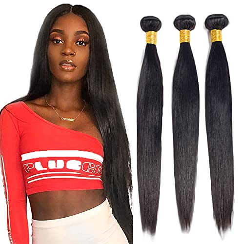Zeslaerr Echthaar Perücke Bundles Human Hair Extensions 1B Natural Black Color 8A Grade Unprocessed Brazilian Virgin Menschliches Haar Straight Bundles No Weft Knotless For Women 20 22 24 Zoll von Zeslaerr