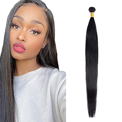 Zeslaerr Echthaar Perücke Bundles Human Hair Extensions 1B Natural Black Color Straight Bundles No Weft Knotless For Women 20 Inch von Zeslaerr