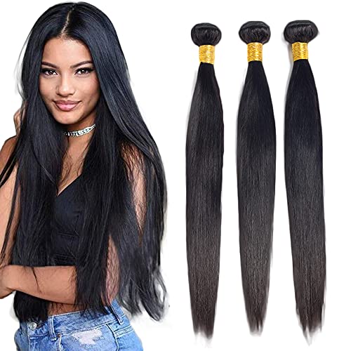 Zeslaerr Echthaar Perücke Bundles Human Hair Extensions 1B Natural Black Color 8A Grade Unprocessed Brazilian Virgin Menschliches Haar Straight Bundles No Weft Knotless For Women 22 24 26 Inch von Zeslaerr