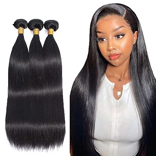 Zeslaerr Echthaar Perücke Bundles Human Hair Extensions 1B Natural Black Color 8A Grade Unprocessed Brazilian Virgin Menschliches Haar Straight Bundles No Weft Knotless For Women 24 26 28 Zoll von Zeslaerr