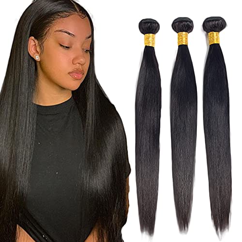 Zeslaerr Echthaar Perücke Bundles Human Hair Extensions 1B Natural Black Color 8A Grade Unprocessed Brazilian Virgin Menschliches Haar Straight Bundles No Weft Knotless For Women 26 28 30 Inch von Zeslaerr
