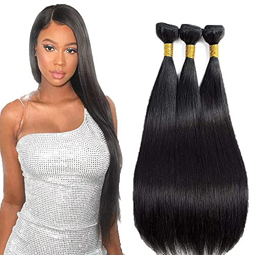 Zeslaerr Echthaar Perücke Bundles Human Hair Extensions 1B Natural Black Color 8A Grade Unprocessed Brazilian Virgin Menschliches Haar Straight Bundles No Weft Knotless For Women 30 32 34 Inch von Zeslaerr