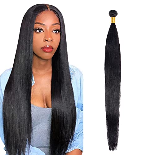 Zeslaerr Echthaar Perücke Bundles Human Hair Extensions 1B Natural Black Color Menschliches Haar Straight Bundles No Weft Knotless For Women 30 Zoll von Zeslaerr