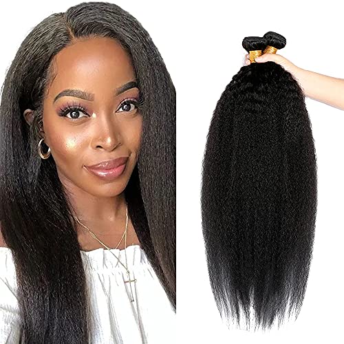 Zeslaerr Echthaar Perücke Bundles Human Hair Extensions 1B Natural Black Color 8A Grade Unprocessed Brazilian Virgin Menschliches Haar Yaki Straight Bundles No Weft Knotless For Women 12 12 16 Zoll von Zeslaerr