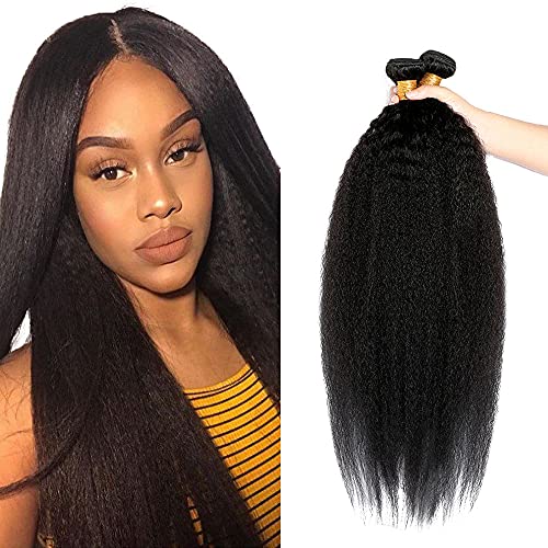 Zeslaerr Echthaar Perücke Bundles Human Hair Extensions 1B Natural Black Color 8A Grade Unprocessed Brazilian Virgin Menschliches Haar Yaki Straight Bundles No Weft Knotless For Women 16 18 20 Zoll von Zeslaerr