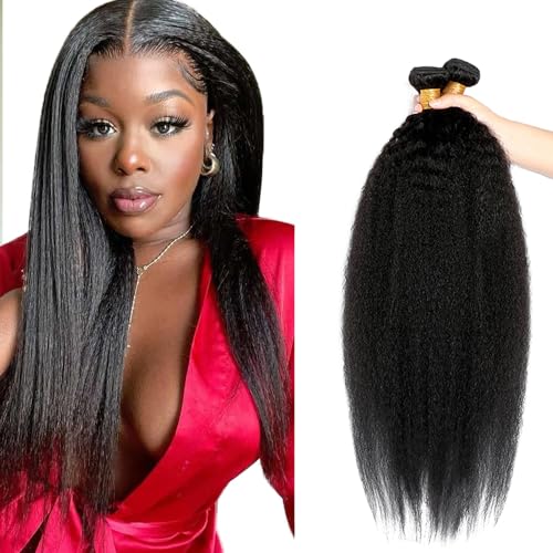 Zeslaerr Echthaar Perücke Bundles Human Hair Extensions 1B Natural Black Color 8A Grade Unprocessed Brazilian Virgin Menschliches Haar Yaki Straight Bundles No Weft Knotless For Women 28 30 32 Zoll von Zeslaerr