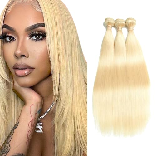 Zeslaerr Echthaar Perücke Bundles Human Hair Extensions #613 Blonde Color 8A Grade Brazilian Virgin Menschliches Haar Straight Bundles No Weft Knotless For Women 12 12 12 Inch von Zeslaerr
