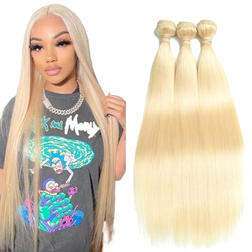 Zeslaerr Echthaar Perücke Bundles Human Hair Extensions #613 Blonde Color 8A Grade Brazilian Virgin Menschliches Haar Straight Bundles No Weft Knotless For Women 20 20 20 Inch von Zeslaerr