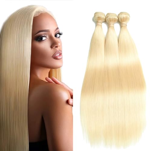 Zeslaerr Echthaar Perücke Bundles Human Hair Extensions #613 Blonde Color 8A Grade Brazilian Virgin Menschliches Haar Straight Bundles No Weft Knotless For Women 22 22 22 Zoll von Zeslaerr
