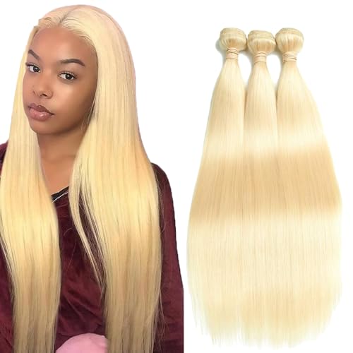 Zeslaerr Echthaar Perücke Bundles Human Hair Extensions #613 Blonde Color 8A Grade Brazilian Virgin Menschliches Haar Straight Bundles No Weft Knotless For Women 24 24 24 Inch von Zeslaerr