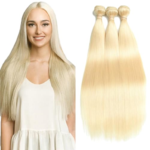 Zeslaerr Echthaar Perücke Bundles Human Hair Extensions #613 Blonde Color 8A Grade Brazilian Virgin Menschliches Haar Straight Bundles No Weft Knotless For Women 32 32 32 Inch von Zeslaerr