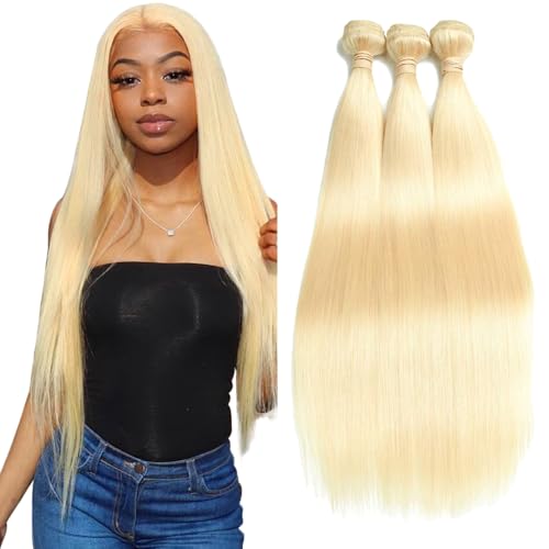 Zeslaerr Echthaar Perücke Bundles Human Hair Extensions #613 Blonde Color 8A Grade Brazilian Virgin Menschliches Haar Straight Bundles No Weft Knotless For Women 34 34 34 Zoll von Zeslaerr