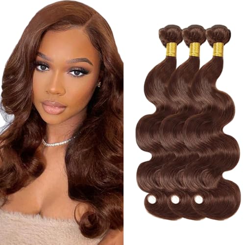 Zeslaerr Echthaar Perücke Bundles Human Hair Extensions Chocolate Brown Color 8A Grade Brazilian Virgin Menschliches Haar Body Wave Bundles No Weft Knotless For Women 16 16 16 Inch von Zeslaerr